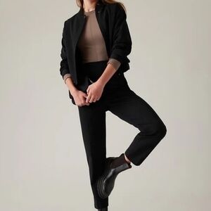 Athleta Black High-Rise Slim Pants with Taupe Top Styling